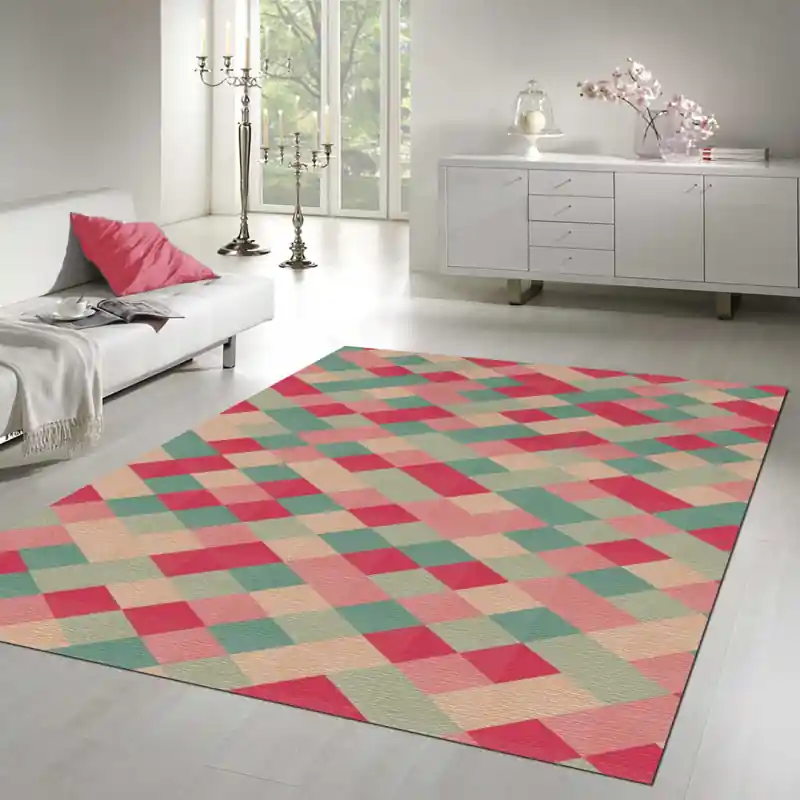 Tappeto Passatoia Salotto Cucina Bagno Lavabile Pattern Motivo Quadrato Rosa Verde - PATT0019