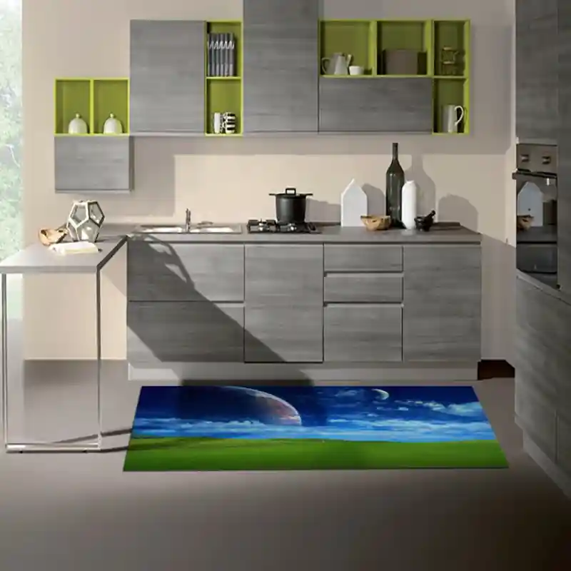 Tappeto Passatoia Salotto Cucina Bagno Lavabile Spazio Pianeti Riflesso Prato Cielo - SPA0047
