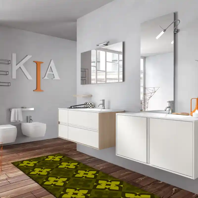 Tappeto Salotto Cucina Bagno Lavabile Antiscivolo Moderno Geometrico Floreale Verde Chiaro -MOD5161