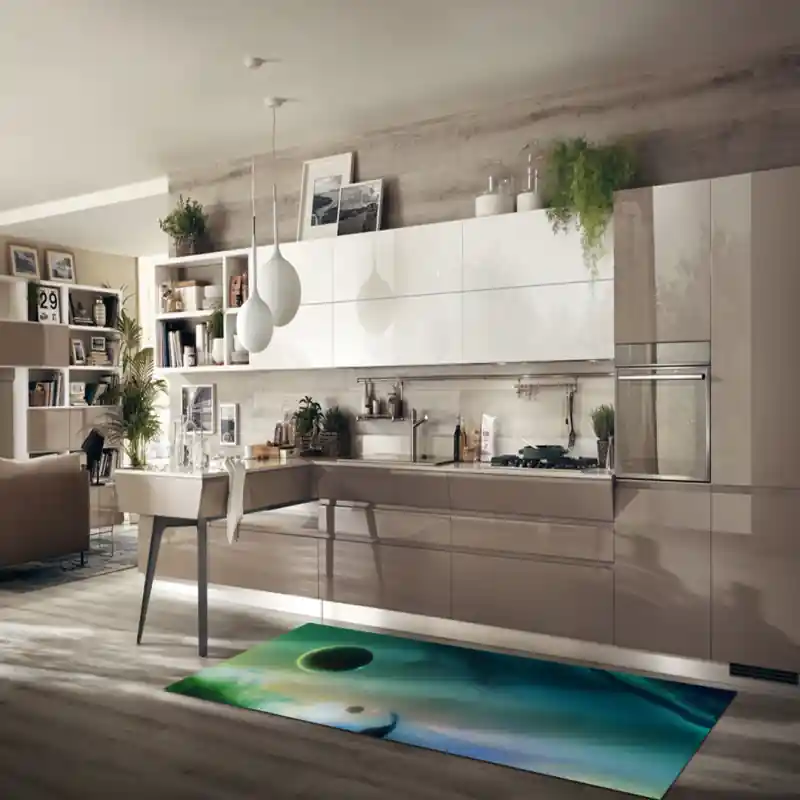 Tappeto Passatoia Salotto Cucina Bagno Lavabile Spazio Pianeti Nebulose Verde Universo - SPA0038