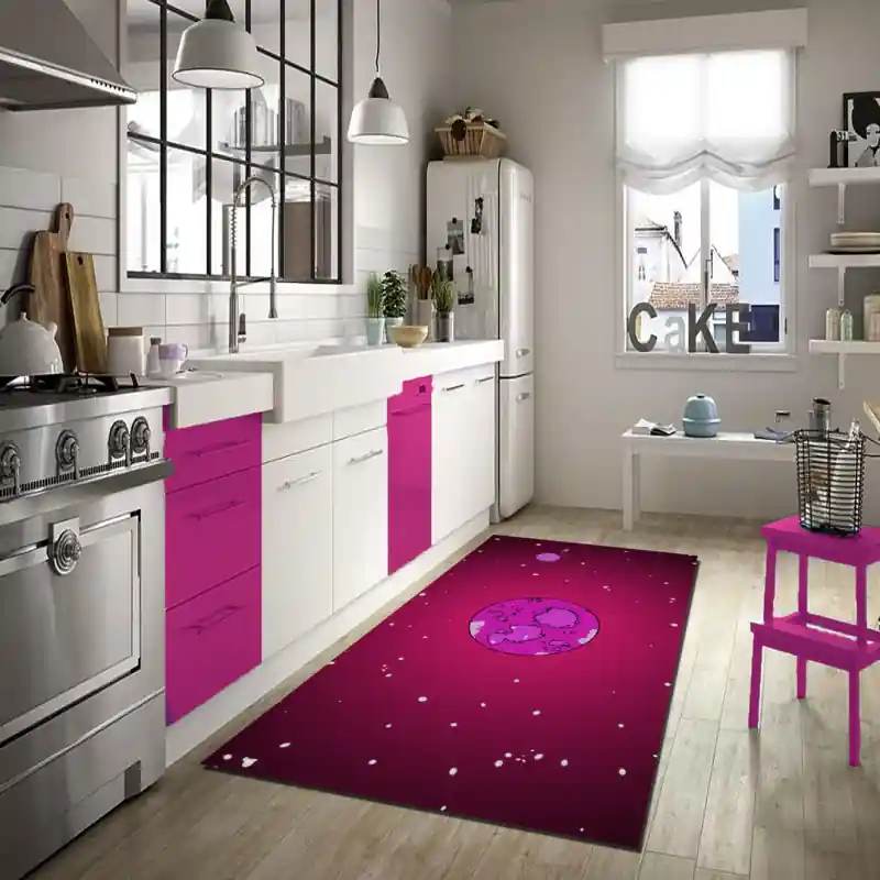 Tappeto Passatoia Salotto Cucina Bagno Lavabile Spazio Pianeti Stelle Cartoon Rosa - SPA0037