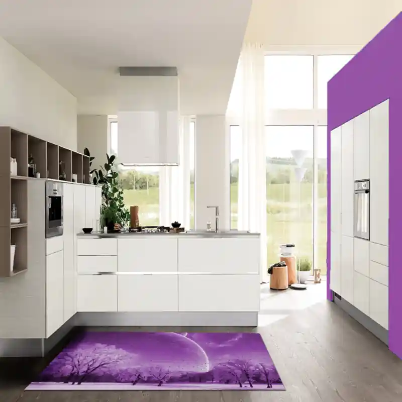 Tappeto Passatoia Salotto Cucina Bagno Lavabile Spazio Pianeti Terra Riflesso Viola - SPA0031