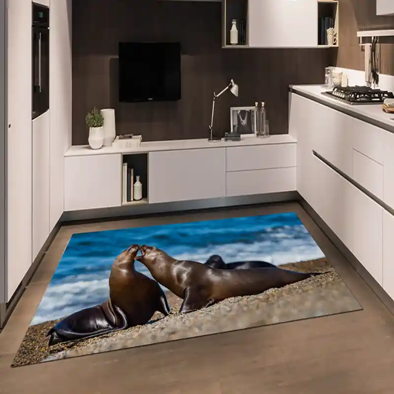 Tappeto Passatoia Salotto Cucina Bagno Lavabile Pesci Foche Marine Lotta Spiaggia Mare - PESC0047