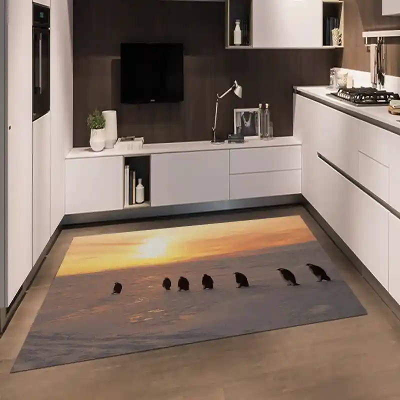 Tappeto Passatoia Salotto Cucina Bagno Lavabile Pesci Pinguini Family Fila Tramonto Neve - PESC0042