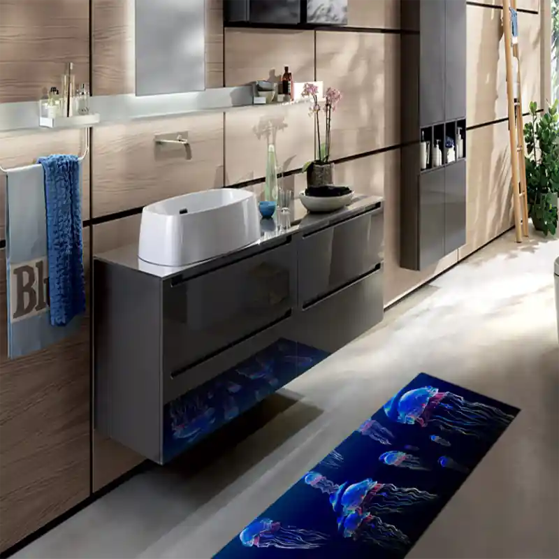 Tappeto Passatoia Salotto Cucina Bagno Lavabile Pesci Meduse Jelly Trasparente Fluo - PESC0034