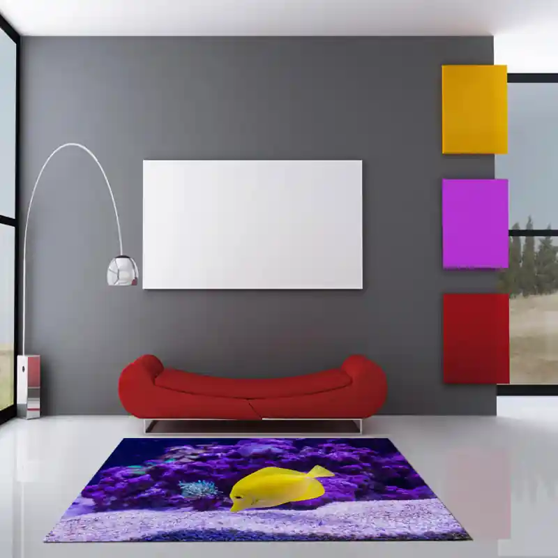 Tappeto Passatoia Salotto Cucina Bagno Lavabile Pesce Chirurgo Giallo Coralli Viola - PESC0028