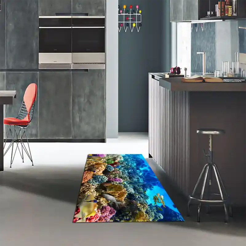 Tappeto Passatoia Salotto Cucina Bagno Lavabile Pesci Tropicali Colorati Coralli - PESC0026