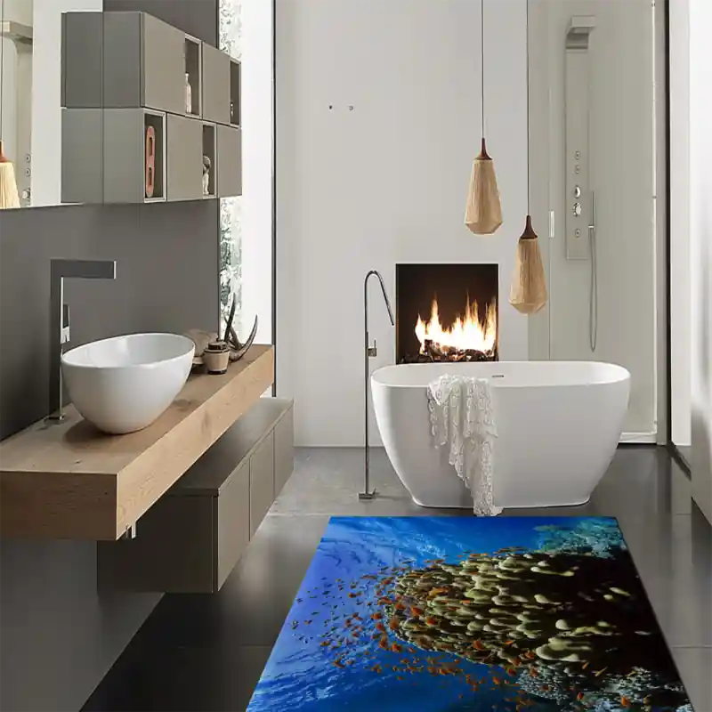 Tappeto Passatoia Salotto Cucina Bagno Lavabile Pesci Rossi Roccia Corallo - PESC0024