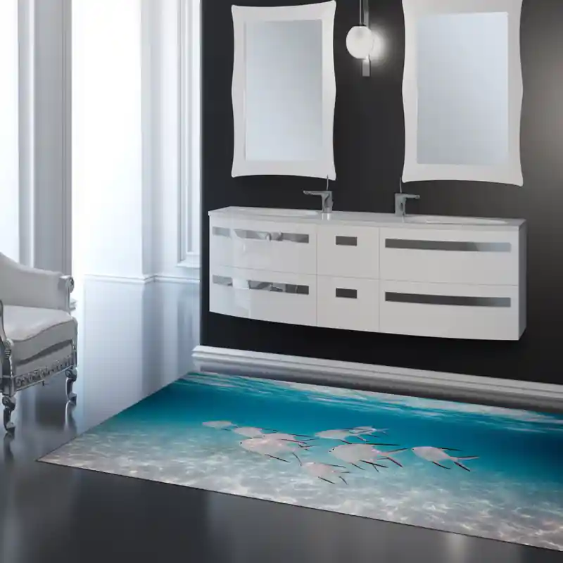 Tappeto Passatoia Salotto Cucina Bagno Lavabile Pesci Bianchi Caraibi Mare - PESC0023