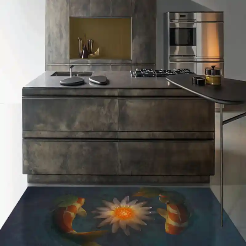 Tappeto Passatoia Salotto Cucina Bagno Lavabile Pesci Acqua Dolce Carpe Rosse Ninfea - PESC0018