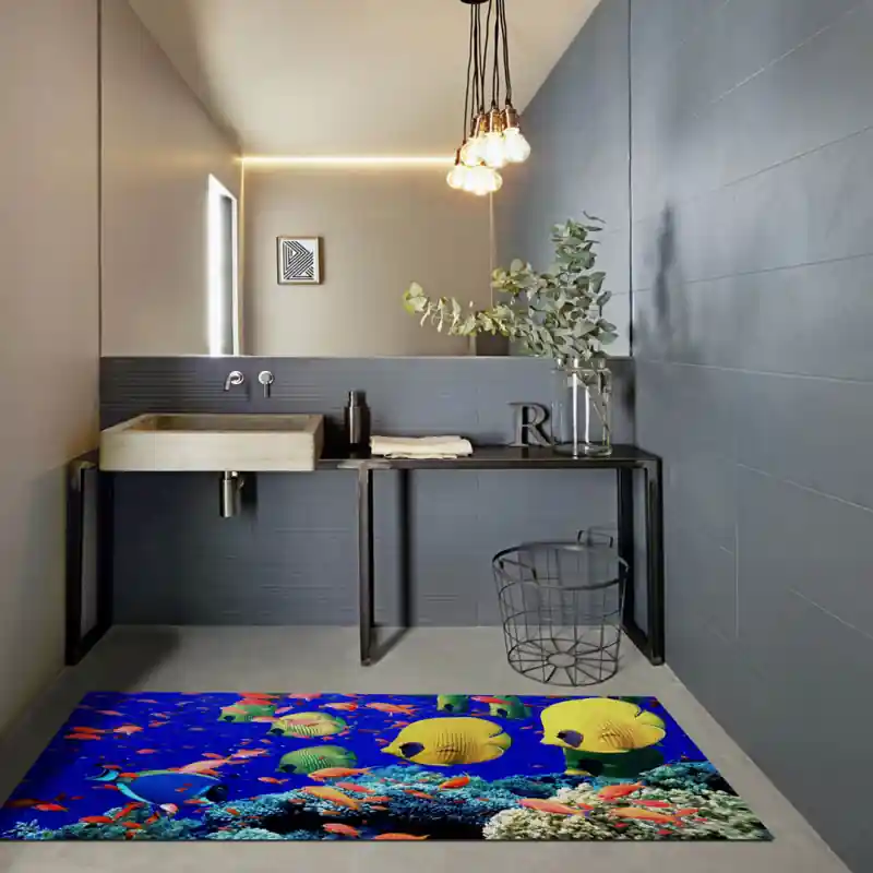 Tappeto Passatoia Salotto Cucina Bagno Lavabile Pesci Tropicali Colorati Coralli - PESC0011