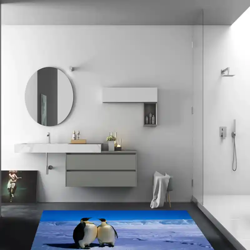 Tappeto Passatoia Salotto Cucina Bagno Lavabile Pesci Pinguini Coppia Neve Ghiaccio - PESC0007
