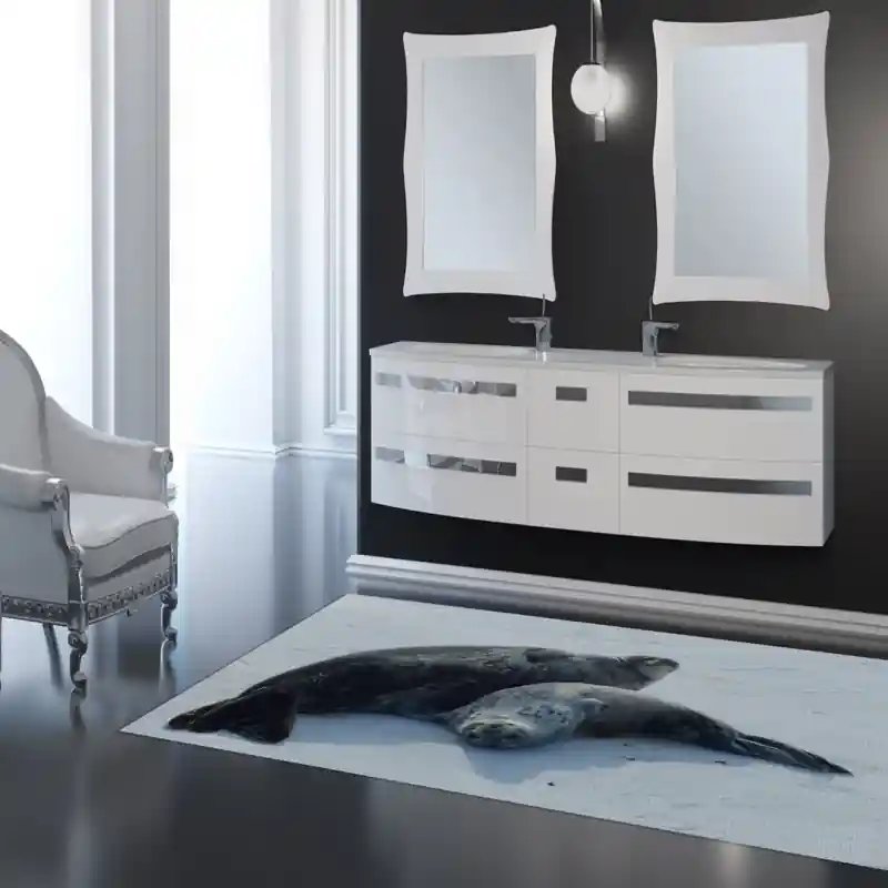 Tappeto Passatoia Salotto Cucina Bagno Lavabile Pesci Foche Neve Ghiaccio - PESC0004