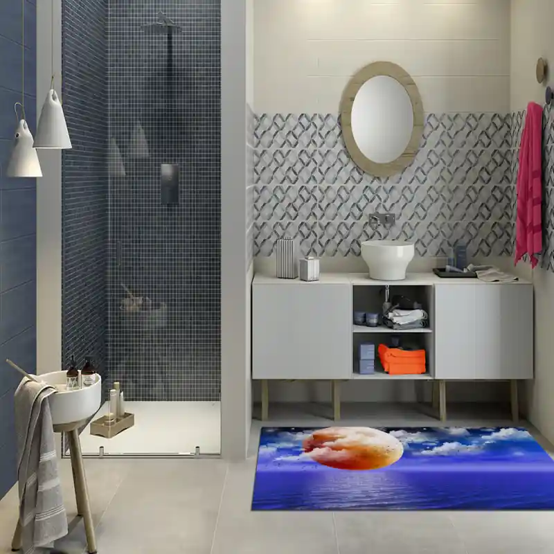 Tappeto Passatoia Salotto Cucina Bagno Lavabile Spazio Pianeti Sole Arancio Cielo Nuvole - SPA0015