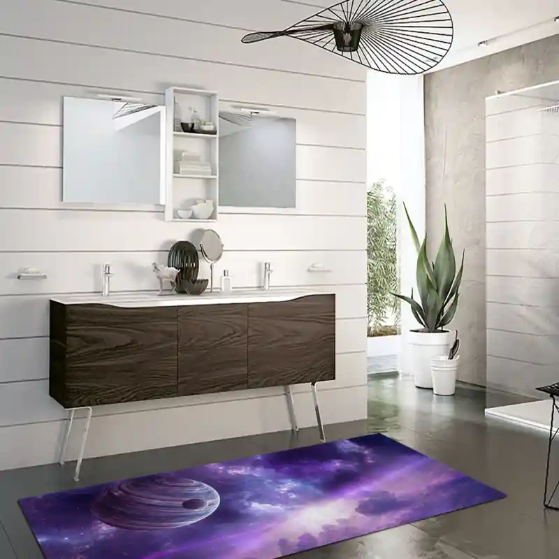 Tappeto Passatoia Salotto Cucina Bagno Lavabile Spazio Pianeta Viola Luci Stelle - SPA0012