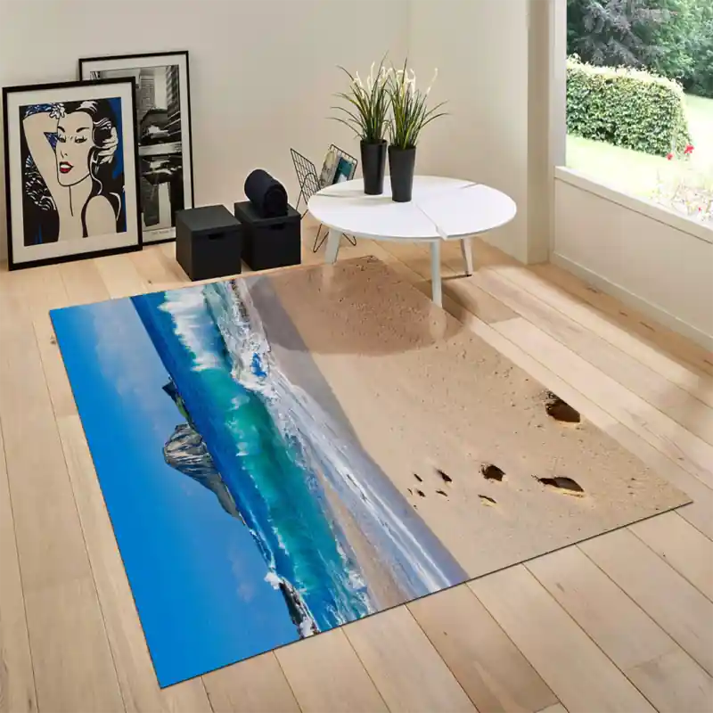 Tappeto Passatoia Salotto Cucina Bagno Lavabile Mare Scogliera Onde Spiaggia Sabbia Bianca SOMA0060