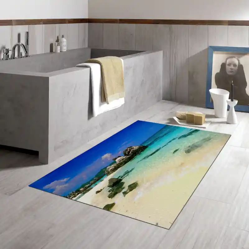 Tappeto Passatoia Salotto Cucina Bagno Lavabile Mare Scogli Spiaggia Riva Sabbia Chiara - SOMA0048
