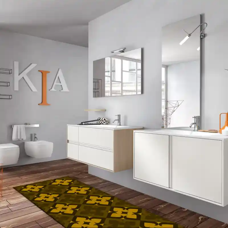 Tappeto Salotto Cucina Bagno Lavabile Antiscivolo Moderno Geometrico Floreale Giallo -MOD5155
