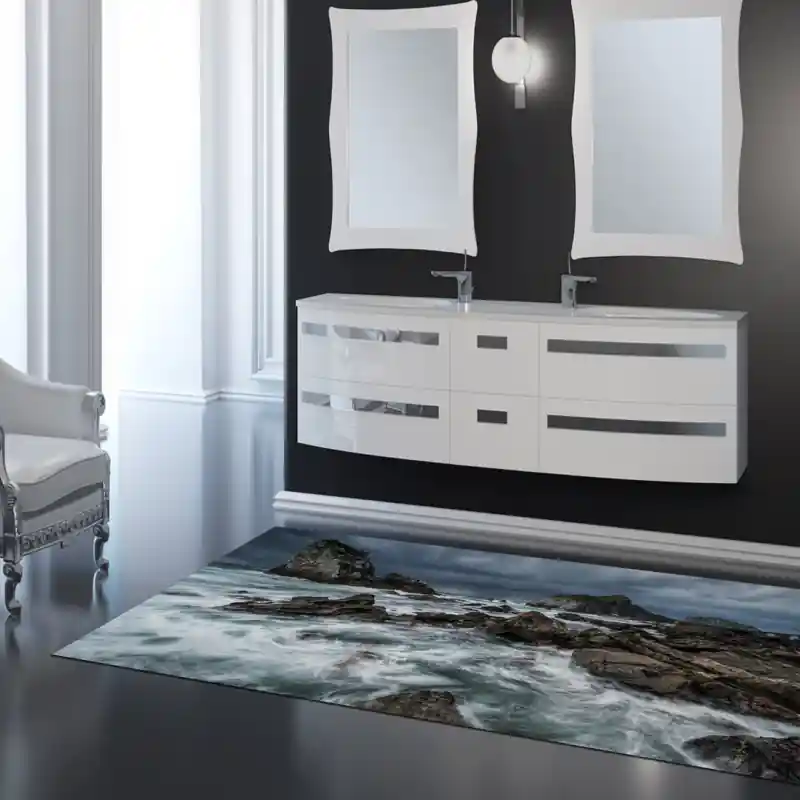 Tappeto Passatoia Salotto Cucina Bagno Lavabile Mare Scogli Corrente Nubi - SOMA0038