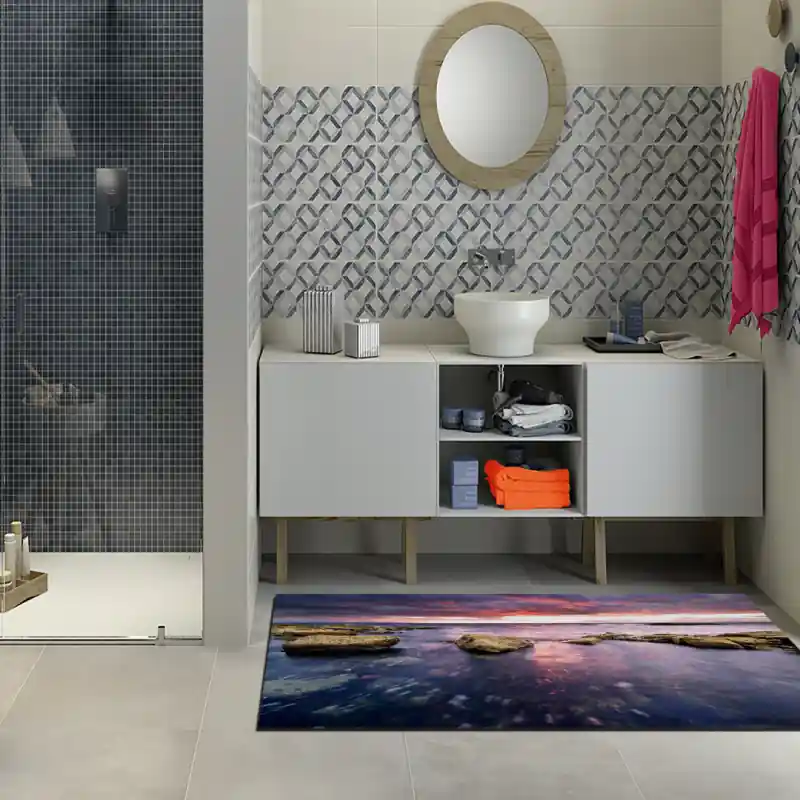 Tappeto Passatoia Salotto Cucina Bagno Lavabile Mare Scogli Tramonto Acqua Cristallina - SOMA0037