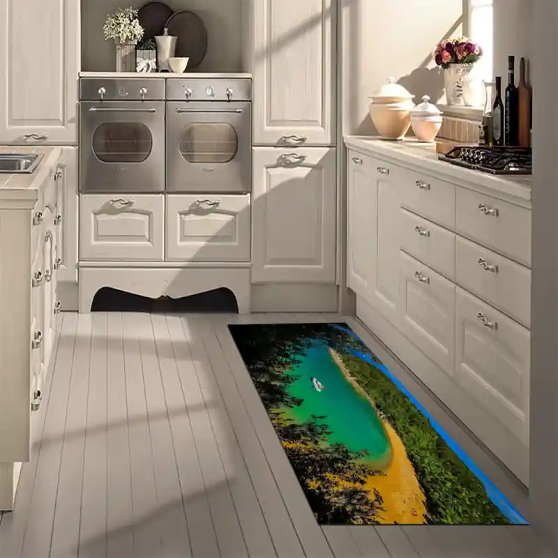 Tappeto Passatoia Salotto Cucina Bagno Lavabile Mare Acqua Verde Baia Spiaggia Barca Natura SOMA0034