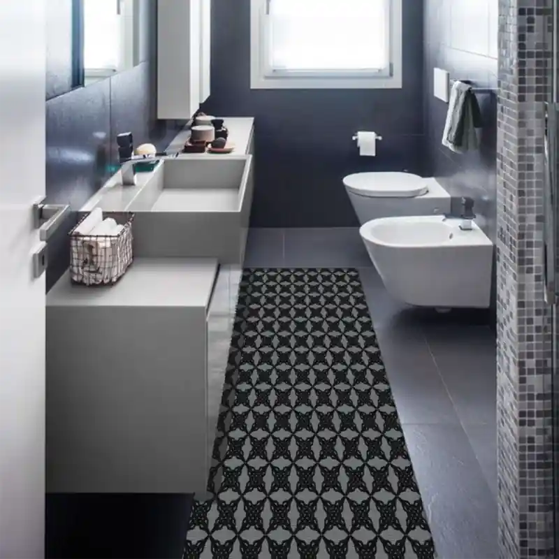 Tappeto Passatoia Salotto Cucina Bagno Lavabile Antiscivolo Moderno Geometrico Grigio Topo - MOD5140
