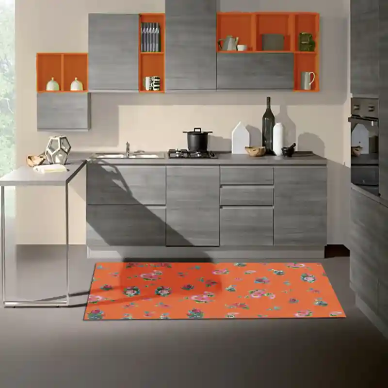 Tappeto Passatoia Salotto Cucina Bagno Lavabile Shabby Chic Arancio Stile Floreale - SHAB0006AR