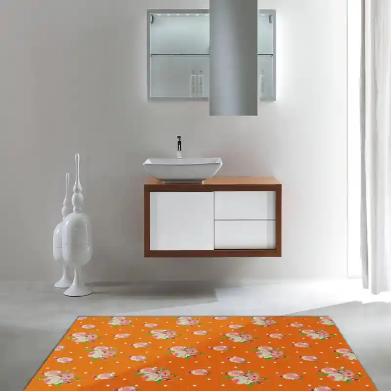 Tappeto Passatoia Salotto Cucina Bagno Lavabile Shabby Chic Arancio Stile Floreale Pois - SHAB0004AR
