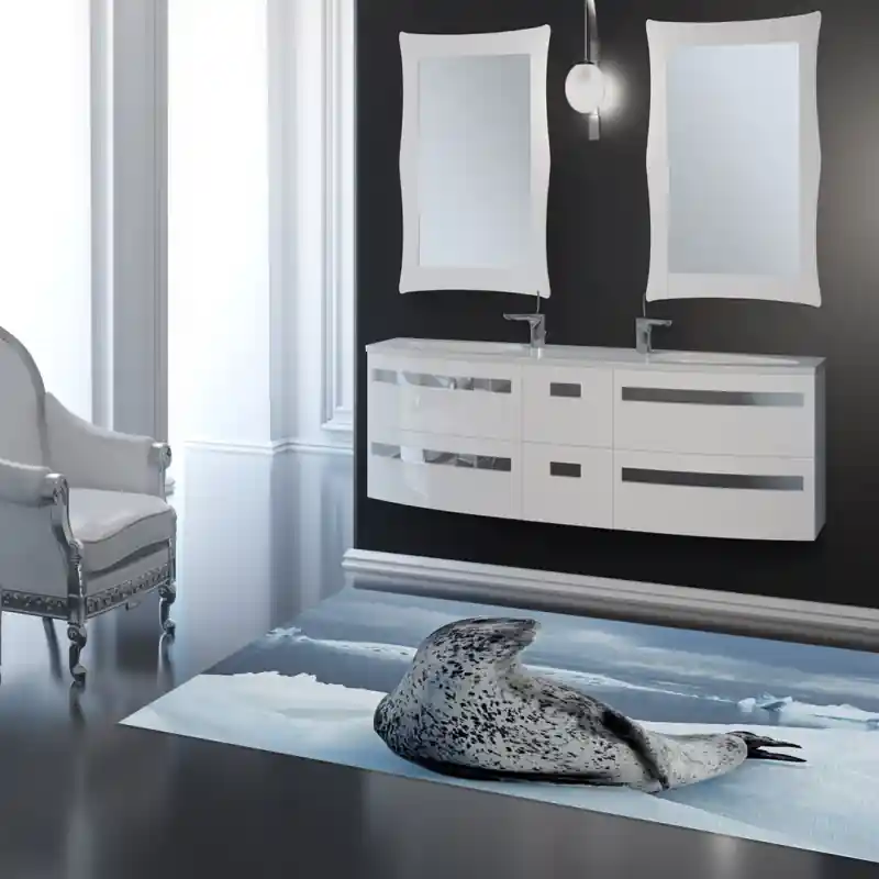 Tappeto Passatoia Salotto Cucina Bagno Lavabile Pesci Foca Maculata Ghiaccio Neve - PESC0066