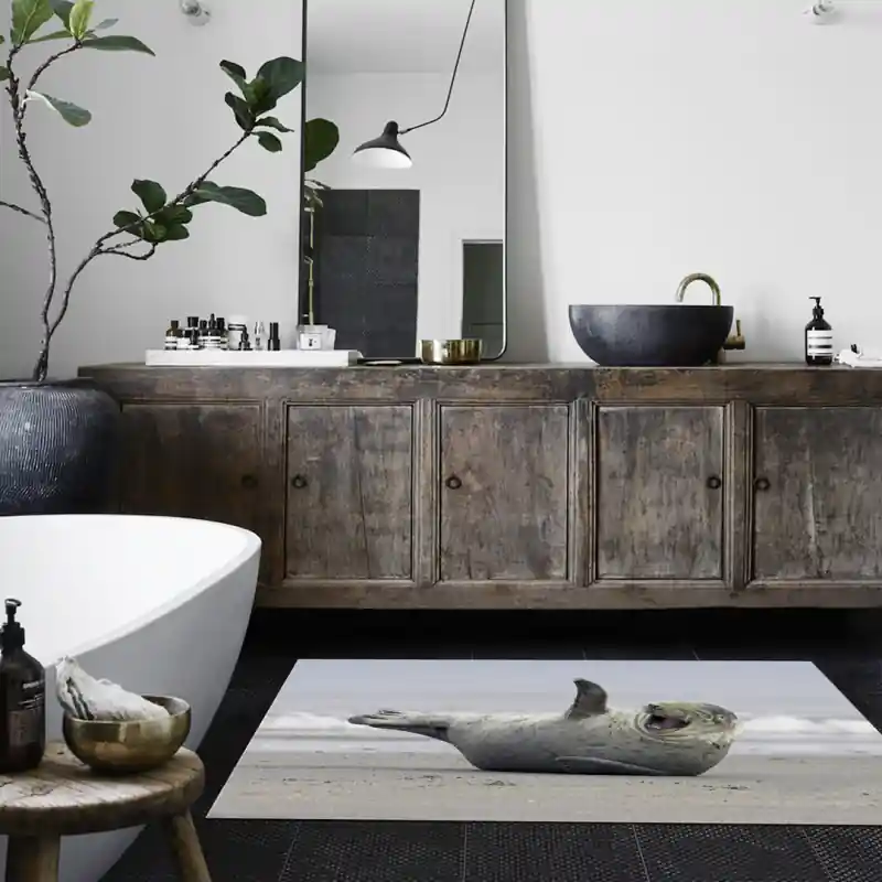 Tappeto Passatoia Salotto Cucina Bagno Lavabile Pesci Foca Spiaggiata Divertente Mare - PESC0048
