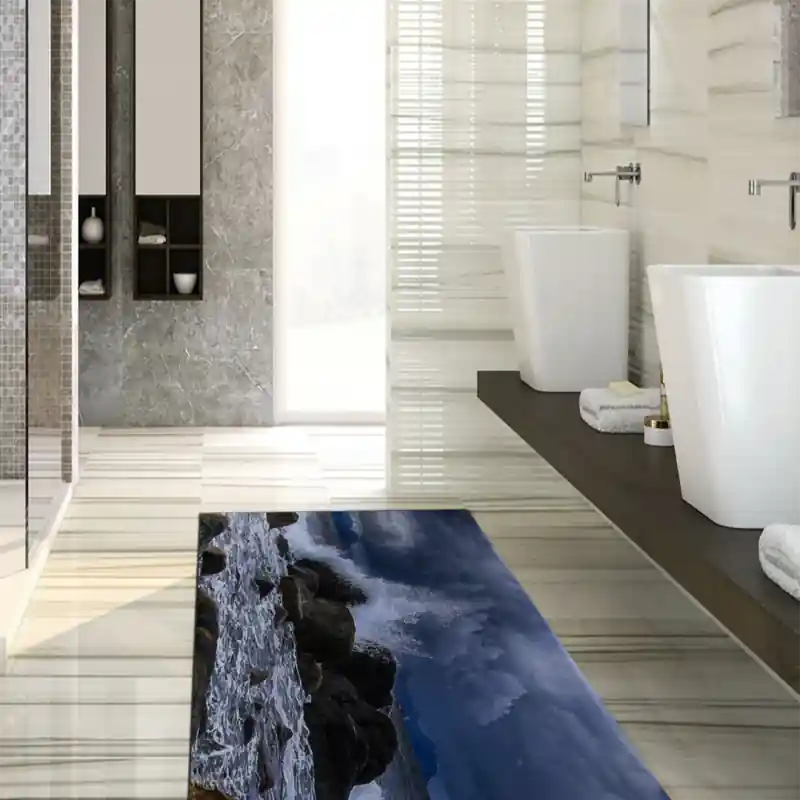 Tappeto Passatoia Salotto Cucina Bagno Lavabile Mare Onde Scogli Nubi Risacca - SOMA0029