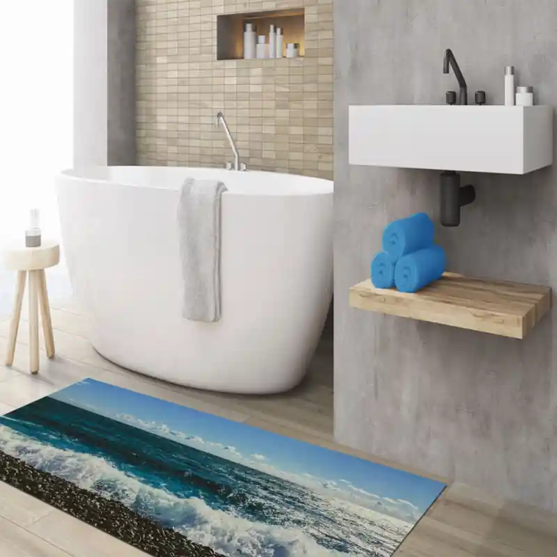 Tappeto Passatoia Salotto Cucina Bagno Lavabile Mare Sole Onde Vacanza Spiaggia Sassi - SOMA0019
