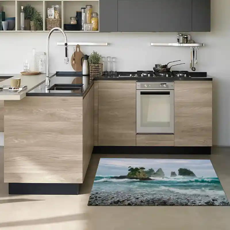 Tappeto Passatoia Salotto Cucina Bagno Lavabile Mare Mosso Onde Scogli Ciottoli - SOMA0017