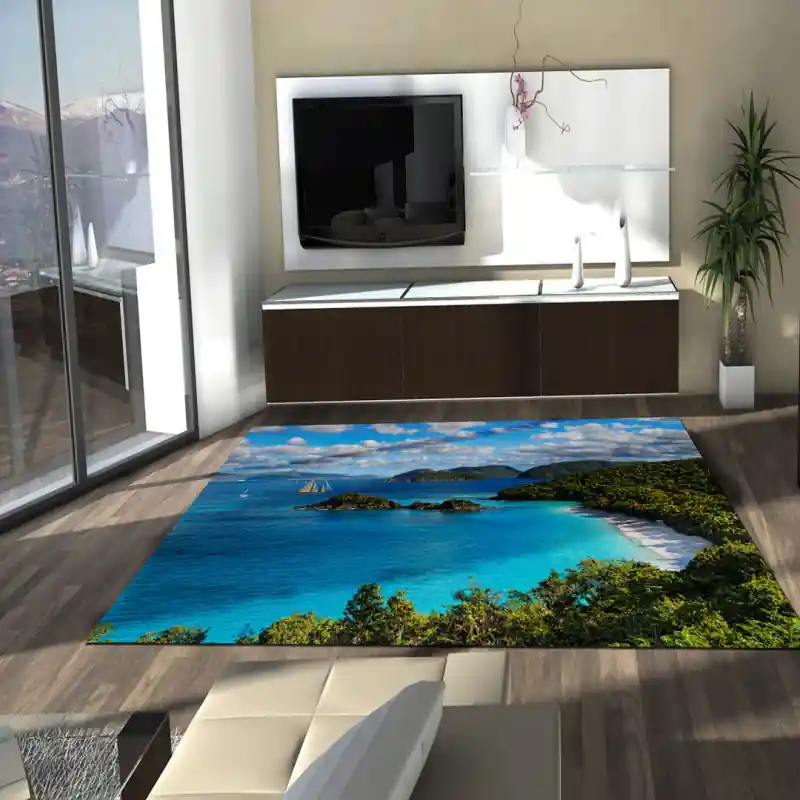 Tappeto Passatoia Salotto Cucina Bagno Lavabile Mare Baia Sole Spiaggia Barca Vela Flora - SOMA0013