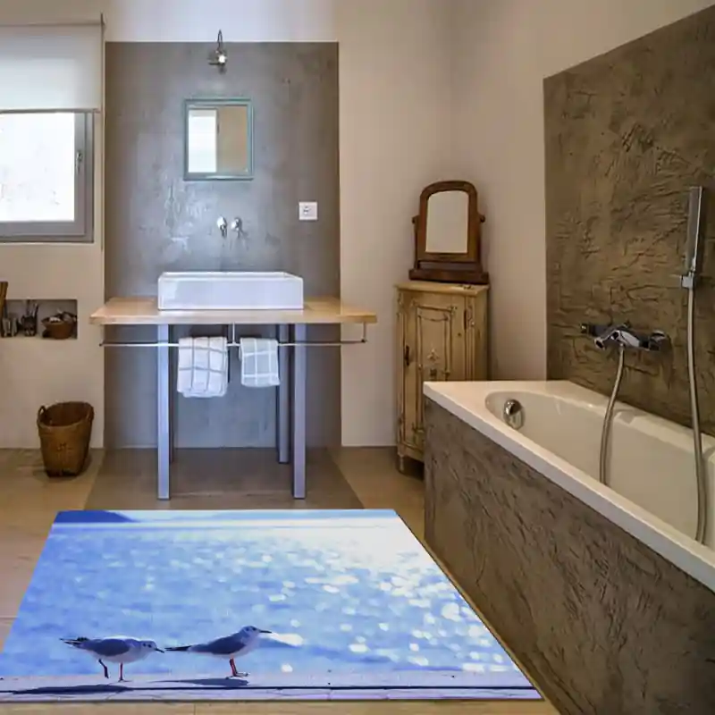 Tappeto Passatoia Salotto Cucina Bagno Lavabile Mare Spiaggia Gabbiani Sole Vacanza Relax - SOMA0010