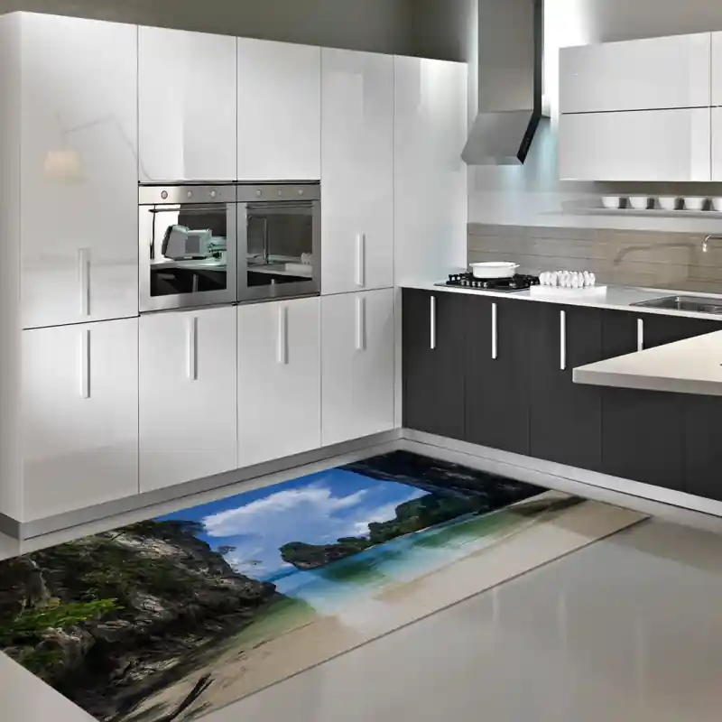 Tappeto Passatoia Salotto Cucina Bagno Lavabile Mare Baia Scogliere Sole Spiaggia - SOMA0003