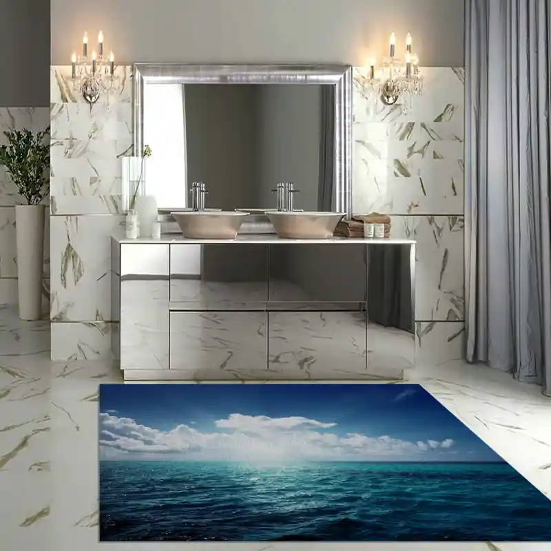 Tappeto Passatoia Salotto Cucina Bagno Lavabile Sole Mare Aperto Acqua Azzurra Blu Onde - SOMA0002