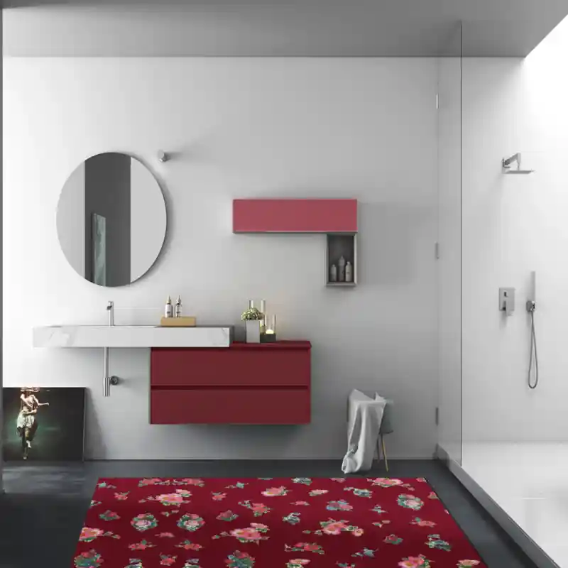 Tappeto Passatoia Salotto Cucina Bagno Lavabile Shabby Chic Bordeaux Stile Floreale - SHAB0006BO