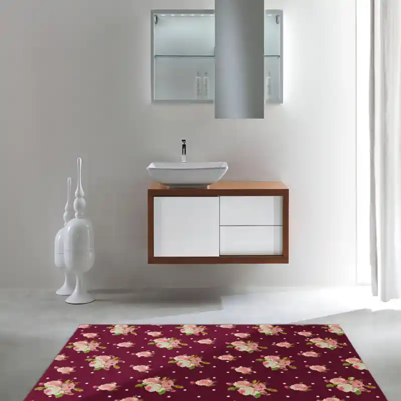 Tappeto Passatoia Salotto Cucina Bagno Lavabile Shabby Chic Bordeaux Stile Floreale Pois SHAB0004BO