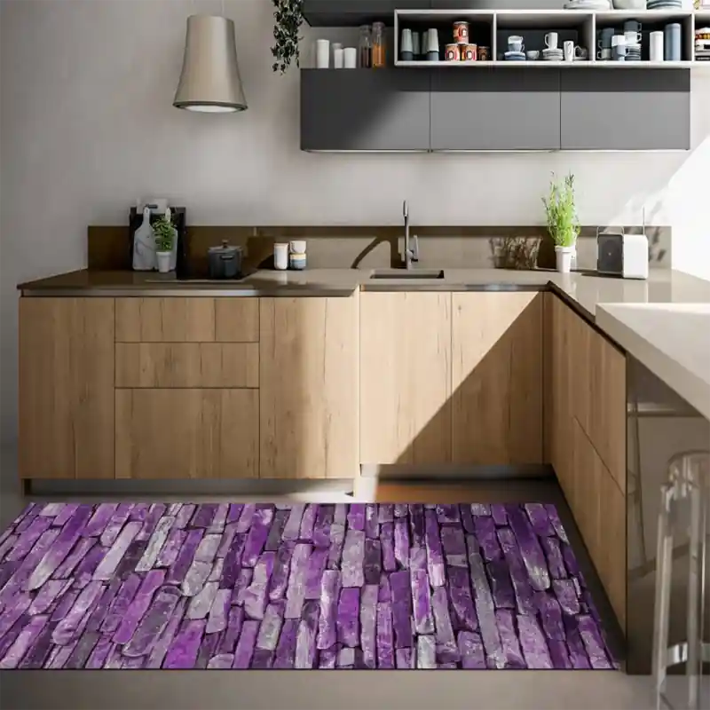 Tappeto Passatoia Salotto Cucina Bagno Lavabile Shabby Chic Viola Mattoni - SHAB0008VIO