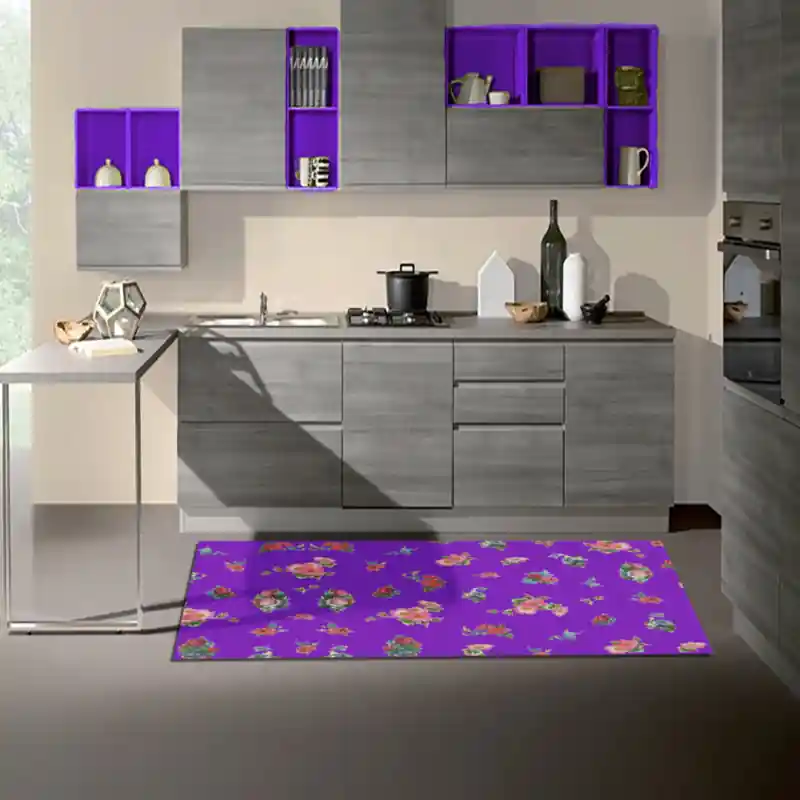 Tappeto Passatoia Salotto Cucina Bagno Lavabile Shabby Chic Viola Stile Floreale - SHAB0006VIO