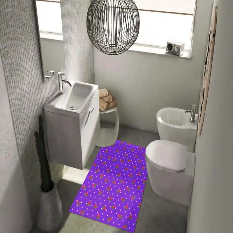 Tappeto Passatoia Salotto Cucina Bagno Lavabile Shabby Chic Viola Stile Floreale Pois - SHAB0003VIO