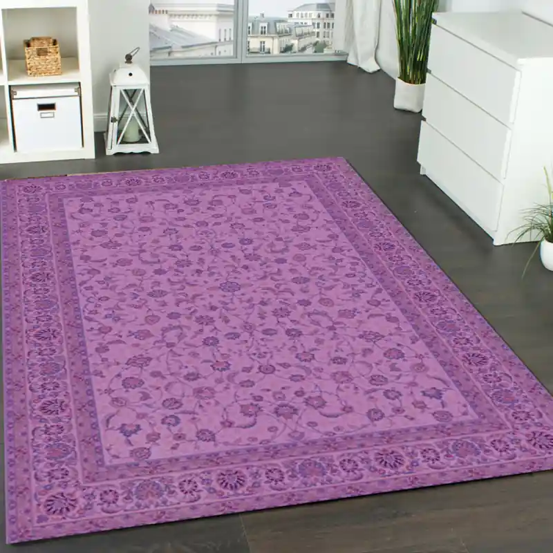Tappeto Passatoia Salotto Cucina Bagno Lavabile Shabby Chic Viola Stile Classico - SHAB0002VIO