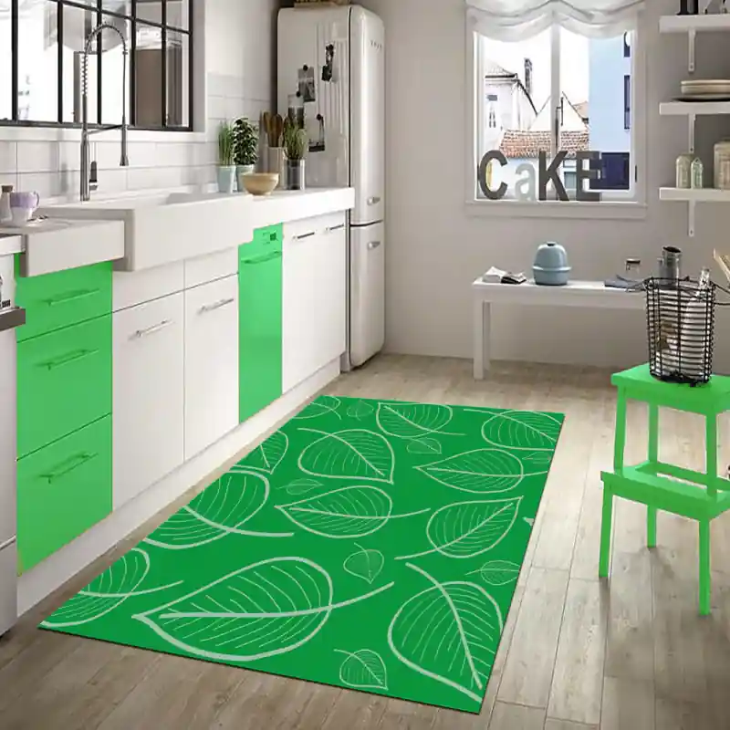 Tappeto Passatoia Salotto Cucina Bagno Lavabile Shabby Chic Verde Foglie - SHAB0009VER
