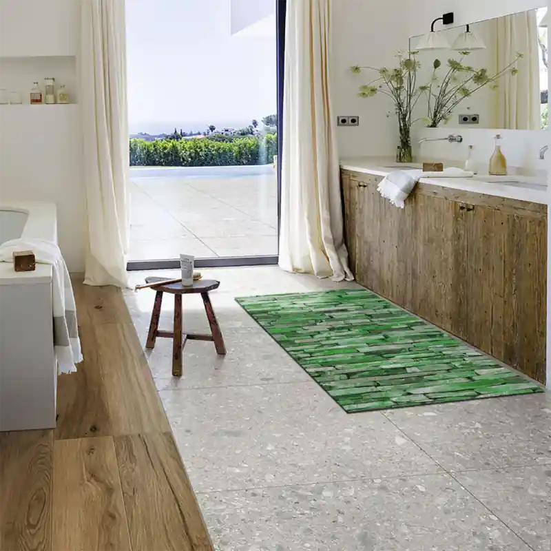 Tappeto Passatoia Salotto Cucina Bagno Lavabile Shabby Chic Verde Mattoni - SHAB0008VER