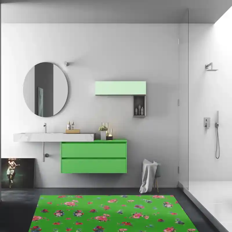 Tappeto Passatoia Salotto Cucina Bagno Lavabile Shabby Chic Verde Stile Floreale - SHAB0006VER