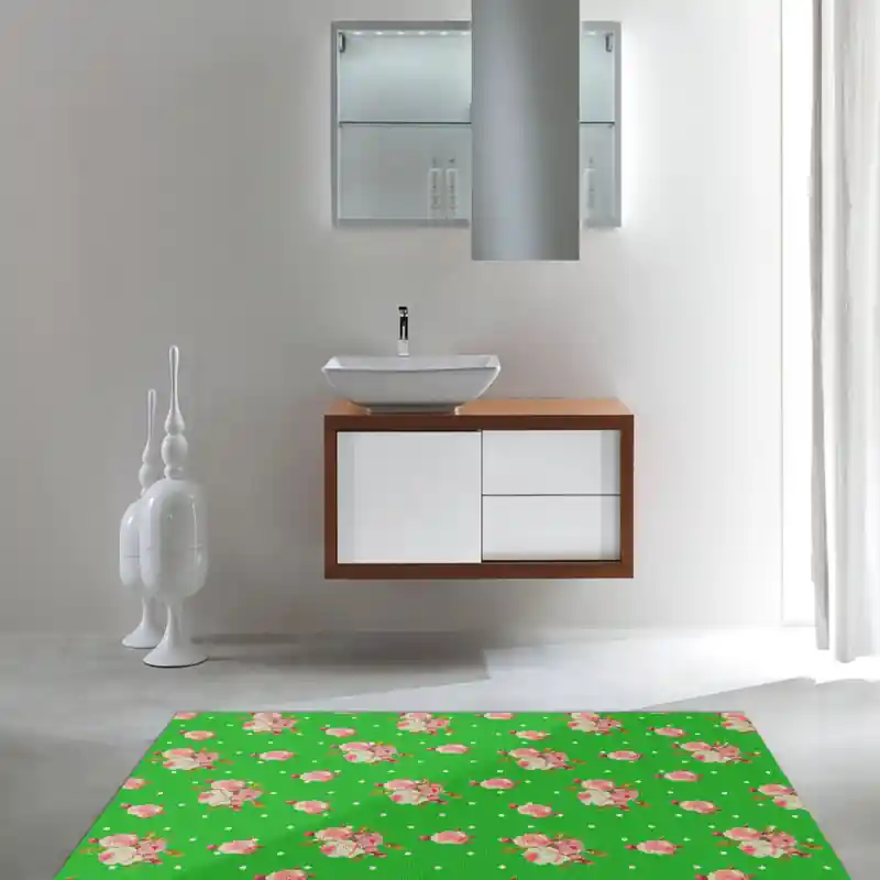 Tappeto Passatoia Salotto Cucina Bagno Lavabile Shabby Chic Verde Stile Floreale Pois - SHAB0004VER