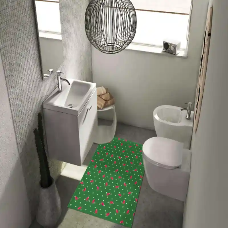 Tappeto Passatoia Salotto Cucina Bagno Lavabile Shabby Chic Verde Stile Floreale Pois - SHAB0003VER