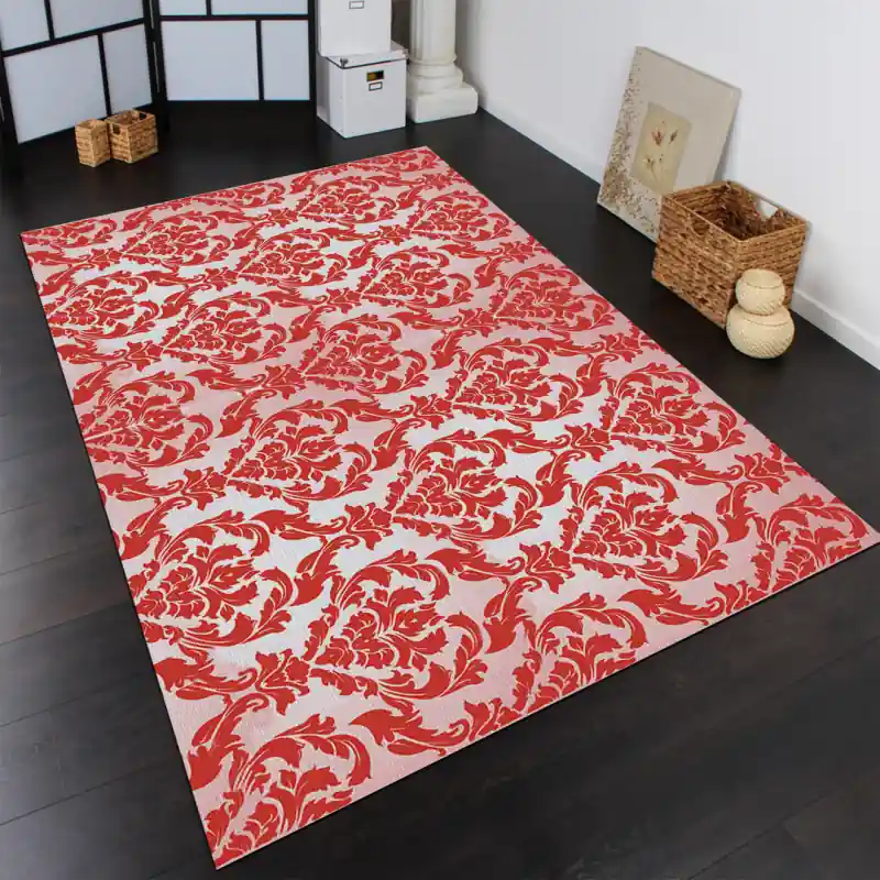 Tappeto Passatoia Salotto Cucina Bagno Lavabile Shabby Chic Rosso Stile Floreale - SHAB0010ROS