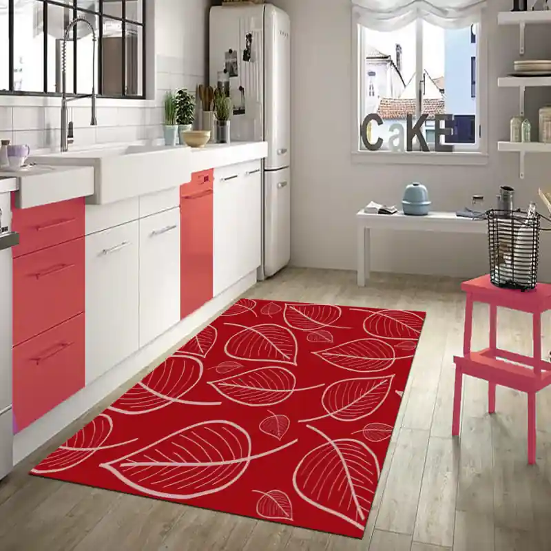 Tappeto Passatoia Salotto Cucina Bagno Lavabile Shabby Chic Rosso Foglie - SHAB0009ROS